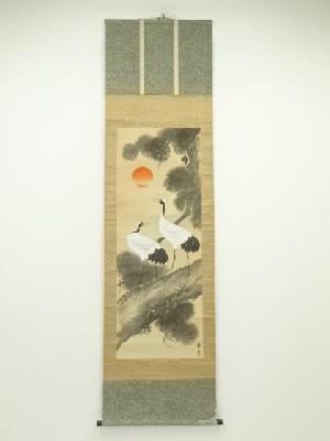龍生筆　松上双鶴　肉筆絹本掛軸